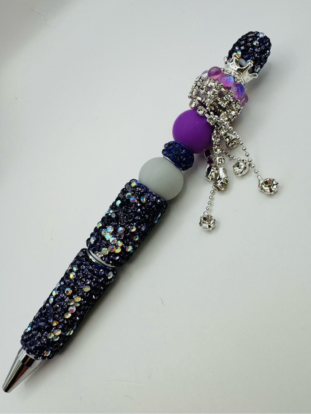 Handmade Aurora Purple Crystal Bling Pen With Dangling Rhinestone Chain Pendants - Picture 6 of 10